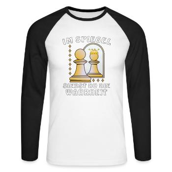 IM SPIEGEL SIEHST DU DIE WAHRHEIT - Unisex Baseballshirt langarm - Weiß/Schwarz - Vorne - Nik (191cm)