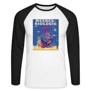 MEERES-BIOLOGIE - Unisex Baseballshirt langarm - Weiß/Schwarz - Vorne - Nik (191cm)