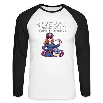 POLIZISTIN SORGT FÜR RECHT UND ORDNUNG - Unisex Baseballshirt langarm - Weiß/Schwarz - Vorne - Nik (191cm)