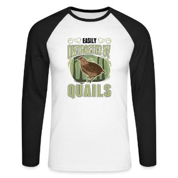 Easily distracted by Quails quail - Unisex Long Sleeve Baseball T-Shirt - white/black - Front - Nik (191cm)