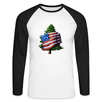 American Christmas Christmas Tree with US - Unisex Long Sleeve Baseball T-Shirt - white/black - Front - Nik (191cm)