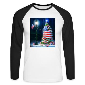 American Christmas Christmas Tree with US - Unisex Long Sleeve Baseball T-Shirt - white/black - Front - Nik (191cm)