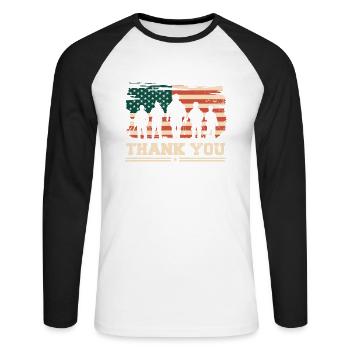 American Flag Thank you Veterans Proud Veteran USA - Unisex Long Sleeve Baseball T-Shirt - white/black - Front - Nik (191cm)