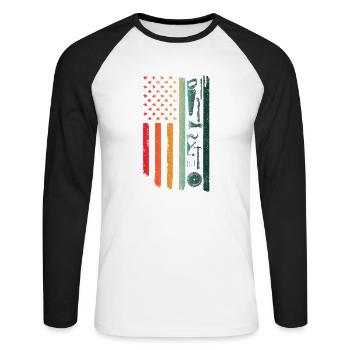 American Flag Woodworking Carpenter Wood Working - Unisex Long Sleeve Baseball T-Shirt - white/black - Front - Nik (191cm)