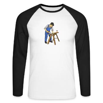 D’abord je bois du café, puis je construis un jeu de mots menuisier - T-shirt baseball manches longues Homme - blanc/noir - Devant - Nik (191cm)