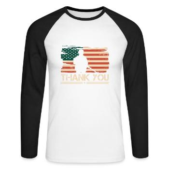 American Flag Thank you Veterans Proud Veteran USA - Unisex Long Sleeve Baseball T-Shirt - white/black - Front - Nik (191cm)