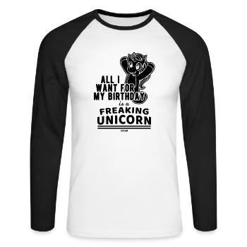 Licorne folle pour l’anniversaire - T-shirt baseball manches longues Homme - blanc/noir - Devant - Nik (191cm)