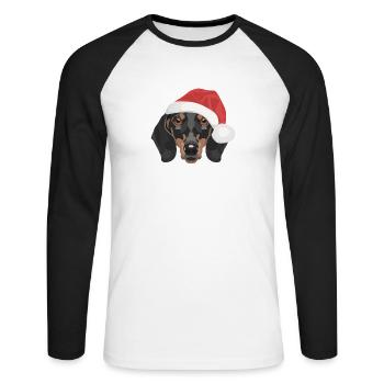 Dackel Frohe Weihnachten - Unisex Baseballshirt langarm - Weiß/Schwarz - Vorne - Nik (191cm)