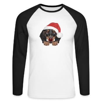 Dackel Frohe Weihnachten - Unisex Baseballshirt langarm - Weiß/Schwarz - Vorne - Nik (191cm)