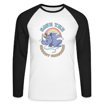Save The Chubby Unicorns Cute Rhinoceros - Unisex Baseballshirt langarm - Weiß/Schwarz - Vorne - Nik (191cm)