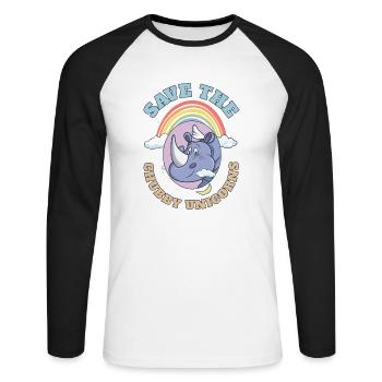 Save The Chubby Unicorns Cute Rhinoceros - Unisex Baseballshirt langarm - Weiß/Schwarz - Vorne - Nik (191cm)