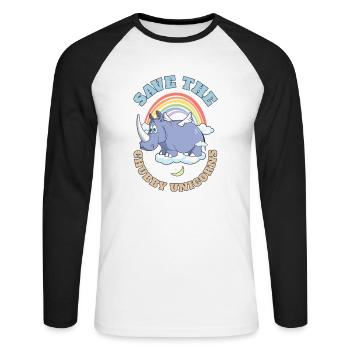 Save The Chubby Unicorns Cute Rhinoceros - Unisex Baseballshirt langarm - Weiß/Schwarz - Vorne - Nik (191cm)