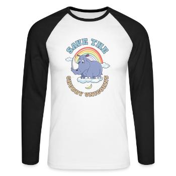 Save The Chubby Unicorns Cute Rhinoceros - Unisex Baseballshirt langarm - Weiß/Schwarz - Vorne - Nik (191cm)