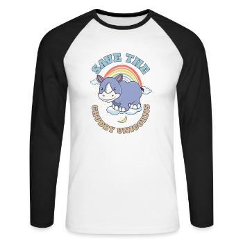 Save The Chubby Unicorns Cute Rhinoceros - Unisex Baseballshirt langarm - Weiß/Schwarz - Vorne - Nik (191cm)
