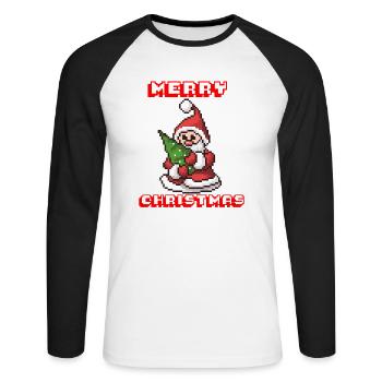Merry Christmas I Xmas I 8 Bit Pixelated Santa - Unisex Baseballshirt langarm - Weiß/Schwarz - Vorne - Nik (191cm)