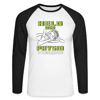 HELD DER PHYSIOTHERAPIE - Unisex Baseballshirt langarm - Weiß/Schwarz - Vorne - Nik (191cm)