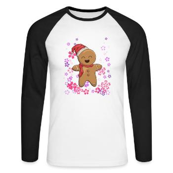 pain d’épices sucré avec des fleurs - T-shirt baseball manches longues Homme - blanc/noir - Devant - Nik (191cm)