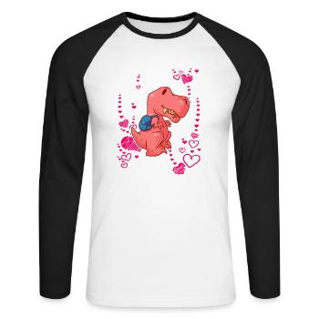 T-Rex Love Hearts Schoolchild - T-shirt baseball manches longues Homme - blanc/noir - Devant - Nik (191cm)
