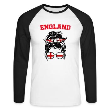 Lionnes championnes d’Angleterre de football féminin 2022 - T-shirt baseball manches longues Homme - blanc/noir - Devant - Nik (191cm)