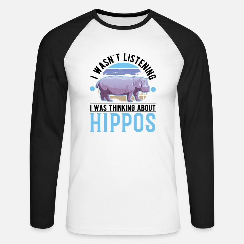 Nilpferd Geschenk Hippo Flusspferd - Unisex Baseballshirt langarm - Weiß/Schwarz