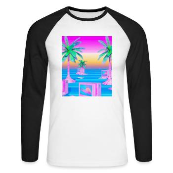 Synthwave Sun Hawaii Vaporwave Aesthetic - Unisex Long Sleeve Baseball T-Shirt - white/black - Front - Nik (191cm)