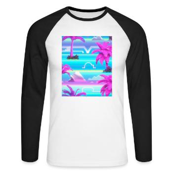 Synthwave Sun Hawaii Vaporwave Aesthetic - Unisex Long Sleeve Baseball T-Shirt - white/black - Front - Nik (191cm)