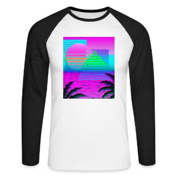 Synthwave Sun Hawaii Vaporwave Aesthetic - Unisex Long Sleeve Baseball T-Shirt - white/black - Front - Nik (191cm)