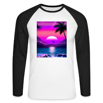 Synthwave Sun Hawaii Vaporwave Aesthetic - Unisex Long Sleeve Baseball T-Shirt - white/black - Front - Nik (191cm)