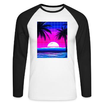 Synthwave Sun Hawaii Vaporwave Aesthetic - Unisex Long Sleeve Baseball T-Shirt - white/black - Front - Nik (191cm)
