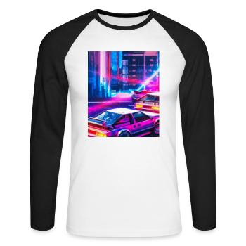 Vaporwave Esthétique Synthwave City - T-shirt baseball manches longues Homme - blanc/noir - Devant - Nik (191cm)