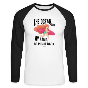 Ocean Surfing Girl Femme SUP - T-shirt baseball manches longues Homme - blanc/noir - Devant - Nik (191cm)