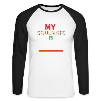 Cool Retro My Soulmate Is Black T-Shirt - Unisex Baseballshirt langarm - Weiß/Schwarz - Vorne - Nik (191cm)