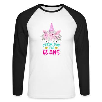 Enfant T Shirt 65 Ans Fille Anniversaire Cadeau - Unisex Long Sleeve Baseball T-Shirt - white/black - Front - Nik (191cm)