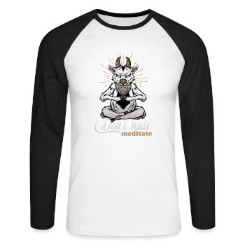 Dont Hate Meditate Postive Vibes Meditation - Unisex Baseballshirt langarm - Weiß/Schwarz - Vorne - Nik (191cm)
