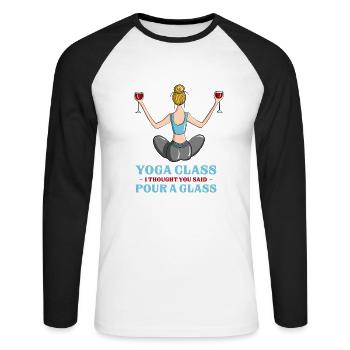 Amusing Yoga Class I Thought You Said Pour A Glass - Unisex Baseballshirt langarm - Weiß/Schwarz - Vorne - Nik (191cm)