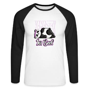 Tired Namaste in Bed Panda Lazy Artwork - Unisex Baseballshirt langarm - Weiß/Schwarz - Vorne - Nik (191cm)