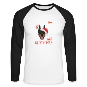 Dobermann Frohe Weihnachten - Unisex Baseballshirt langarm - Weiß/Schwarz - Vorne - Nik (191cm)