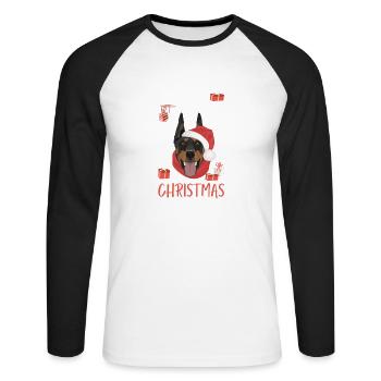 Dobermann Frohe Weihnachten - Unisex Baseballshirt langarm - Weiß/Schwarz - Vorne - Nik (191cm)