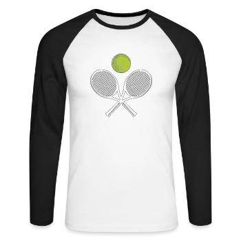 Tennis Crossed Racket Ball Funny Sports Game - Unisex Long Sleeve Baseball T-Shirt - white/black - Front - Nik (191cm)