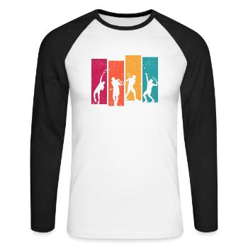 joueur tennis, silhouette, entraîneur, ventilateur, sport - T-shirt baseball manches longues Homme - blanc/noir - Devant - Nik (191cm)