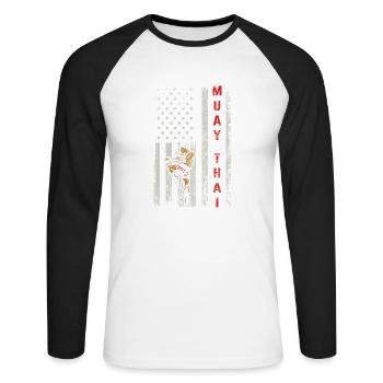 Muay Thai Fighter Kickboxer Thai Boxing Kickboxing - T-shirt baseball manches longues Homme - blanc/noir - Devant - Nik (191cm)