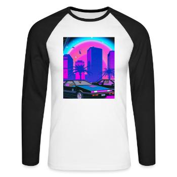 Vaporwave Aesthetic Synthwave City - Unisex Baseballshirt langarm - Weiß/Schwarz - Vorne - Nik (191cm)
