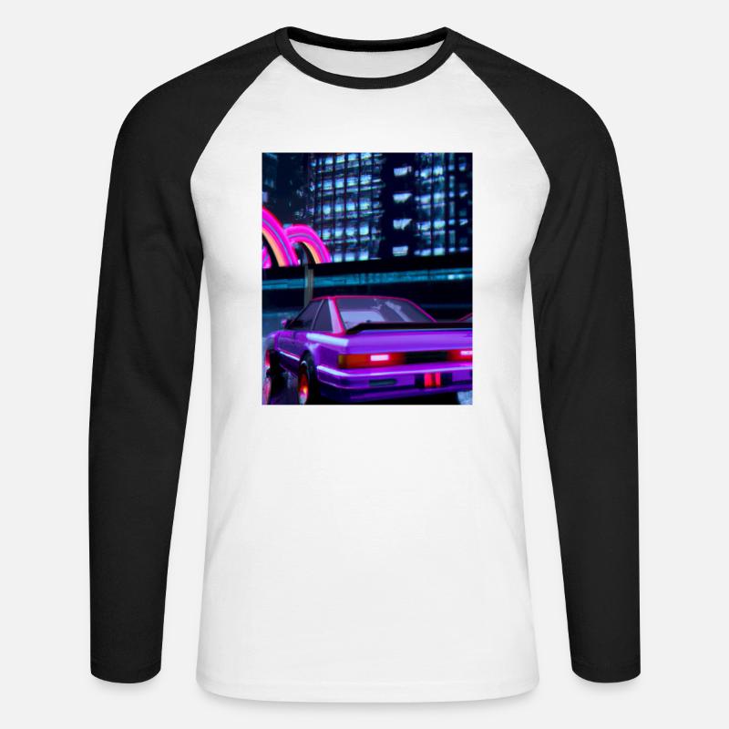 Vaporwave Aesthetic Synthwave Car - Unisex Baseballshirt langarm - Weiß/Schwarz