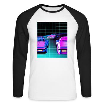 Vaporwave Esthétique Synthwave Car - T-shirt baseball manches longues Homme - blanc/noir - Devant - Nik (191cm)