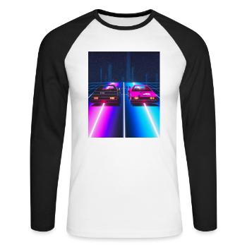 Vaporwave Esthétique Synthwave Car - T-shirt baseball manches longues Homme - blanc/noir - Devant - Nik (191cm)