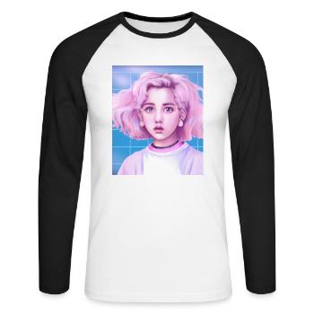Pastel Aesthetic Cute Anime Girl - Unisex Long Sleeve Baseball T-Shirt - white/black - Front - Nik (191cm)