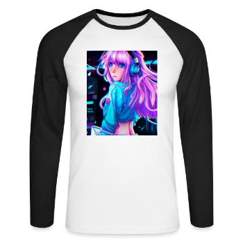 Pastel Aesthetic Cute Anime Girl - Unisex Long Sleeve Baseball T-Shirt - white/black - Front - Nik (191cm)