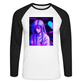 Pastel Esthétique Triste Anime Fille - T-shirt baseball manches longues Homme - blanc/noir - Devant - Nik (191cm)