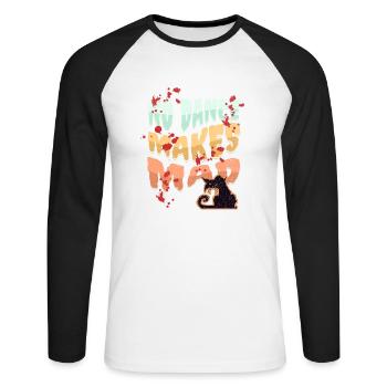 No Dance, Dance Design, Bad Cat, Cartoon Style - Unisex Long Sleeve Baseball T-Shirt - white/black - Front - Nik (191cm)
