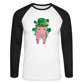 Glücksschwein Silvester - Unisex Baseballshirt langarm - Weiß/Schwarz - Vorne - Nik (191cm)